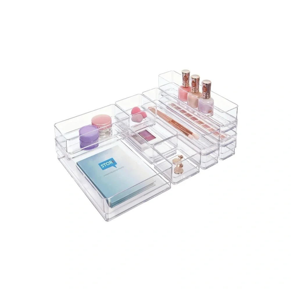 STORI MULTI-SIZE STACKABLE ACRYLIC DRAWER VANITY MAKEUP ORGANIZER SET